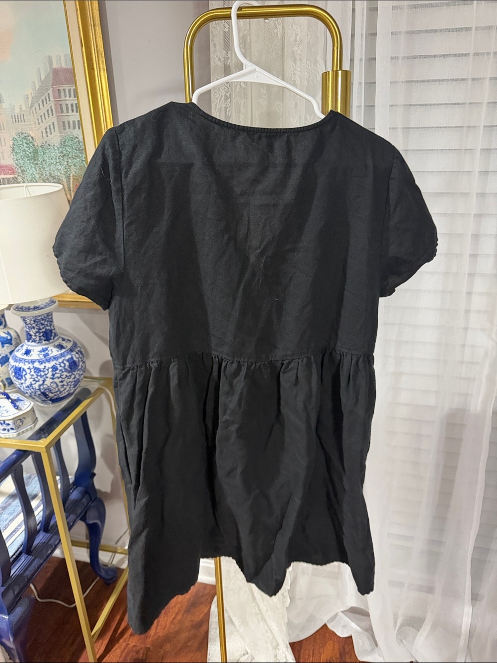 Madewell Black Short-Sleeve V-Neck Babydoll Dress - Picture 3 of 3